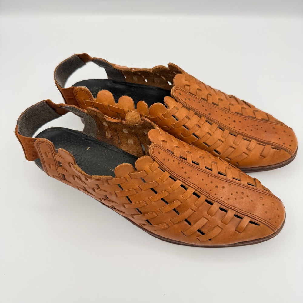 Vintage Woven‎ Leather Festival Loafers Womens Tan Huarache Coastal Fisherman